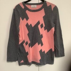 Pink and Gray V-Neck Pullover Long Sleeve Sweater Size Small